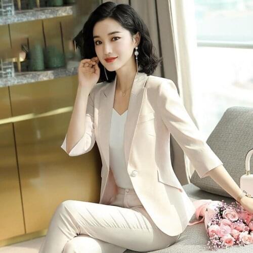 Women 2021 Spring Fashion 2 Piece Sets Female Office Lady OL Girl Jacket Blazer and Trousers Ladies Office Formal Suits Y226