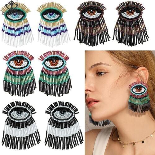 ROYALBEIER 2020 Fashion Womens Multi Color Bohemian Eyes Beaded Drop Earrings Jewelry Handmade Resin Statement Earrings ES0682