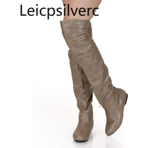Womens Boots winter The New fashion Round head flat Womens Over the knee boots plus size 34-48