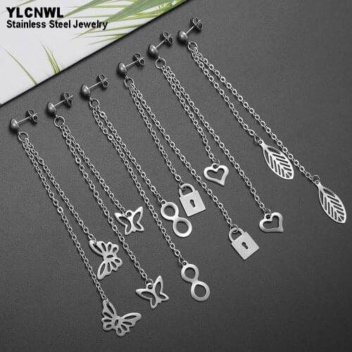 1 Pair Long Chain Tassels Earrings For Women Ladies Dangle Drop Stainless Steel Jewelry Accesorios