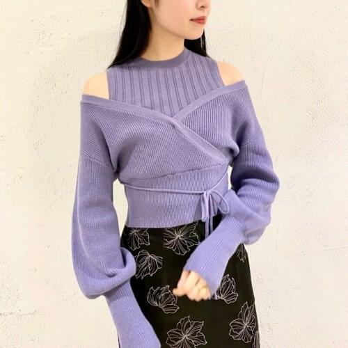 Sexy Shoulder Strapless Knit Sweater Women Pullover Long Sleeve Solid Pull Femme Spring 2021 New Slim Fit Sueter Mujer