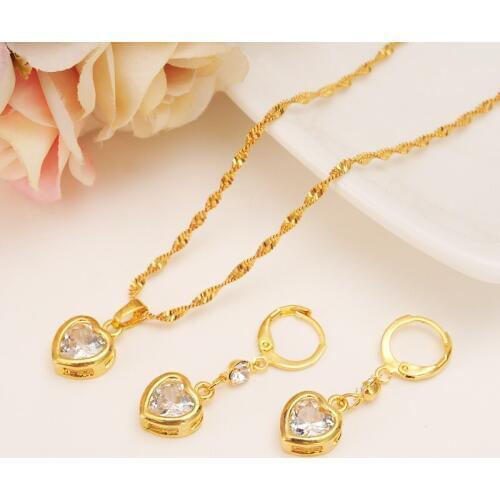 Fashion Bridal Jewelry Sets love Heart White Blue Green stone Earring crystal pendant necklacewedding Jewelry Sets for Women