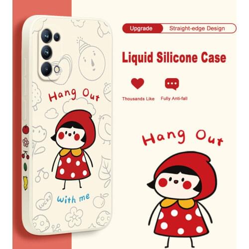ASINA Liquid Silicone Case For OPPO Reno 2 3 4 5 Pro Cute Cartoon Straight Edge Cover Bumper For Realme X7 Find X2 X3 Lite Neo