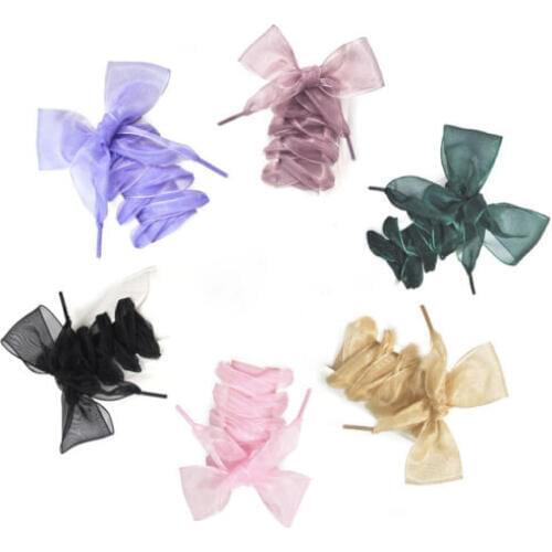 1Pair 110CM Fashion Shoestrings Women Shoelaces Flat Silk Satin Ribbon Shoe Laces Sneakers Sport Shoes Lace Bow