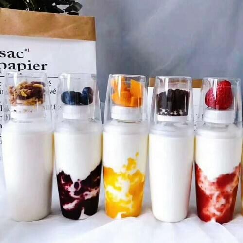 10pcs Net red creative milk tea bottles juice yogurt milkshake dessert packaging cup PET cold drinks clear plasti cups with lids