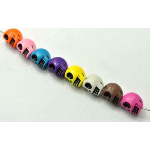 100 Mixed Color Acrylic Halloween Gothic Skull Beads 10mm