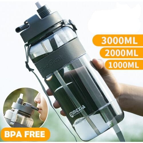 2021 New Sport Drinking Water Bottle with Straw BPA Free 1000 Ml 2000ml Plastic Water Drinking Bottle for Water 1L