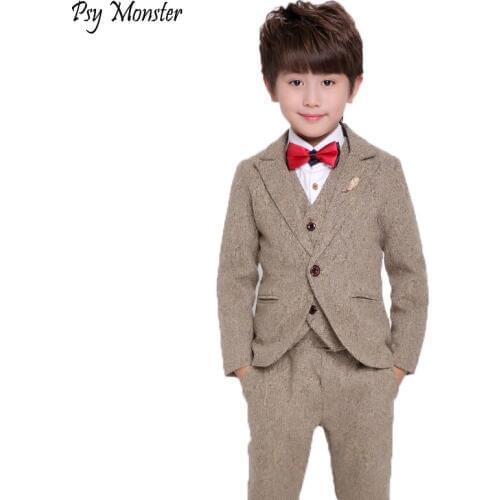 Flowers Boys School Suit Wedding Party Formal Dress Kids Blazer Vest Pants 3pcs Tuxedo Children Prom Performance Costume