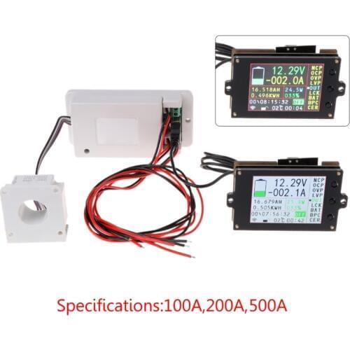 DC 500V 100A 200A 500A Wireless Voltmeter Ammeter Coulometer Battery Power Meter 2.4'' TFT LCD Display Voltage Current Meter