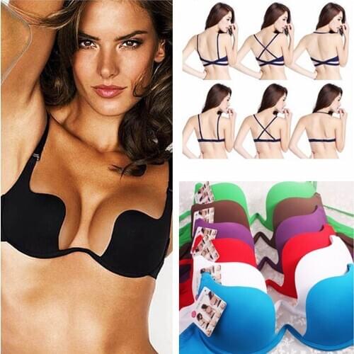 BH Ladies Deep U Bra Women Underwear Backless Intimates Underwire A B 70 75 80 85 Push Up Girls Sexy Bras Lingerie brasier mujer