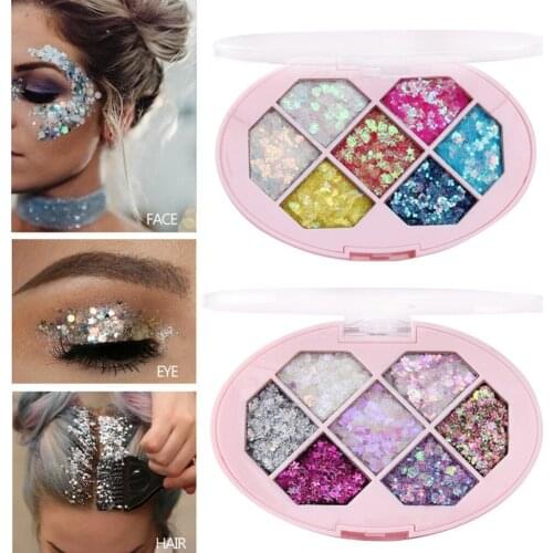 7 Color Eye Sparkly Glitter Hair Shimmer Gel Flash Heart Loose Sequins Glitter Eyeshadow Party Face Body Decoration