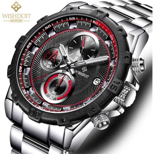 WISHDOIT Mens Watch Waterproof luminous MilitaryTime reset small three eyes Belt sports wrist quartz mens watch