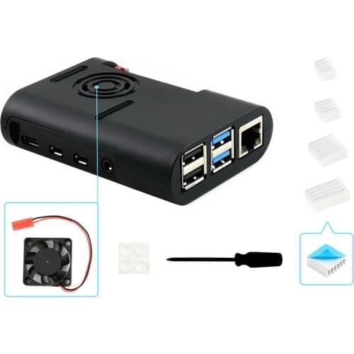 Black ABS Case for Raspberry Pi 4, with Cooling Fan