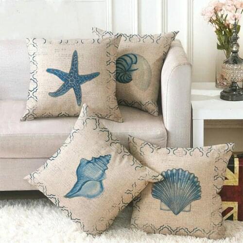 Decorative Pillow Case Fauxlinen Cushion Cover Printed with Blue Marine Creature Throw Pillows Living Room Decoration Home Decor