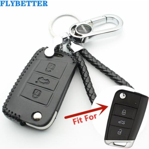 FLYBETTER Genuine Leather 3Button Flip Remote Key Case Cover For Vw Golf7/GTI/MK7/Polo/Tiguan For Skoda Octavia/A7 For Seat L39