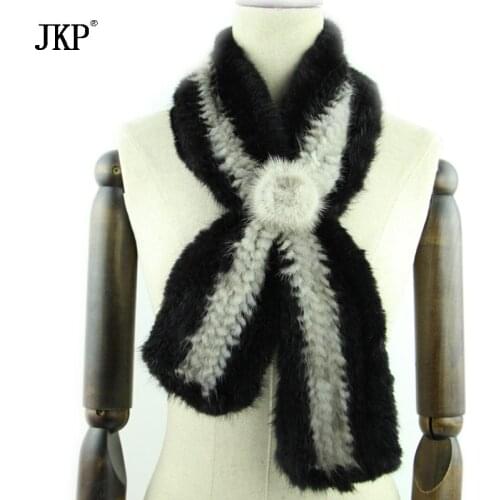 JKP Hot Sale Natural Mink Fur Knitted Scarf Ladies Scarf Autumn and Winter Mink Flower Decoration Warm Scarf