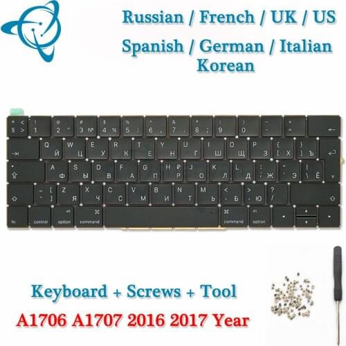 UK US French Spanish German Russian Arabic Turkish A1706 A1707 Keyboard + Keyboard Screws for MacBook Pro Retina 13" 2016 2017