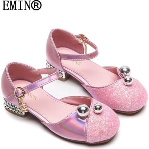 Girls high-heeled princess leather shoes spring and autumn 2021 new Korean fashion trend sequin design