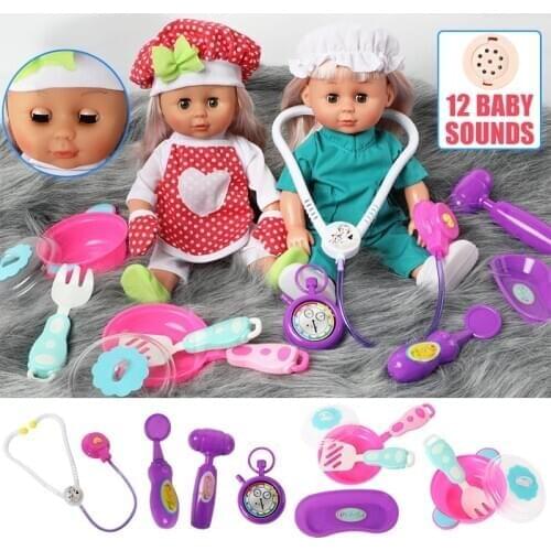 12 inch Bebe reborn doll Occupation doctor Chef Item set doll education for toys kids 30cm Simulation sound soft Silicone dolls