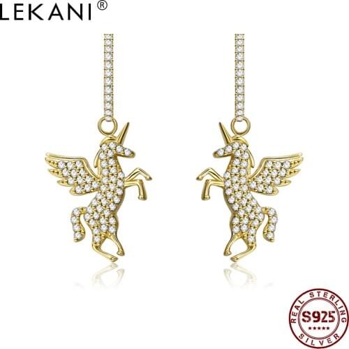 LEKANI S925 Sterling Silver Earrings For Women Unicorn Modelling Drop Earring Hot Selling Cute Fine Jewelry Anniversary Gift
