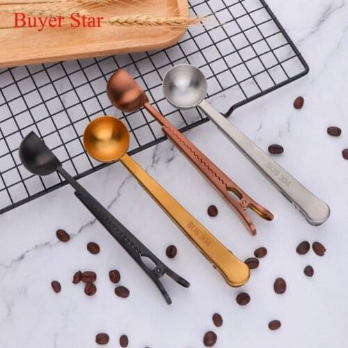 2pc Coffee Scoop gold Stainless Steel Measuring Spoon Metal Spoon Sealing clip Milk Powder Measure Spoon Tea Kitchen Accessories