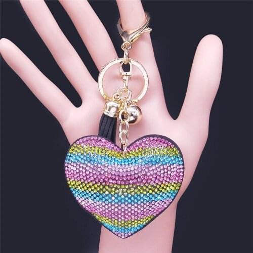 Love Heart Crystal Bag Accessories Tassel Key Chain Women Mixcolor Rose Gold Color Keyrings Jewelry llaveros para mujer KXS01
