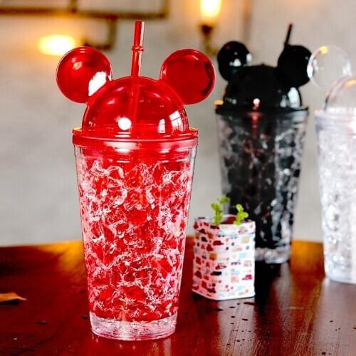 Cute cartoon mickey summer ice cup creative straw water cup cold drink plastic cup