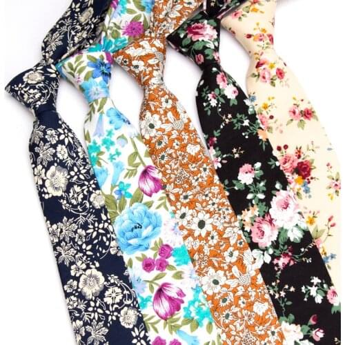 Mens Necktie Cotton 6cm Print Flowers Slim Ties Men Fashion bowtie Wedding Party Dress Neck tie handkerchief man accessories
