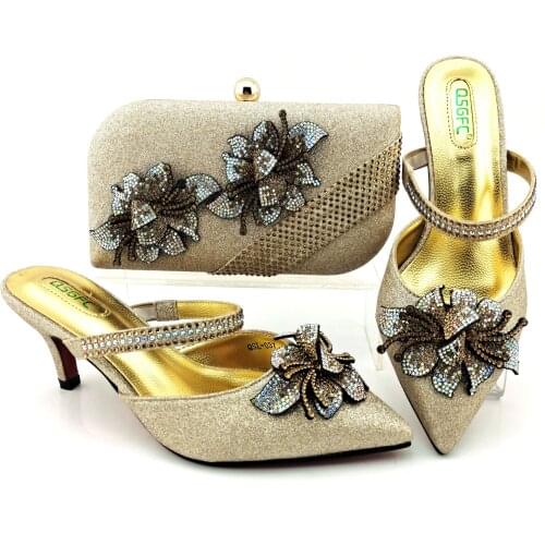 Doershow Italian Shoe and Bag Set New 2021 Women Shoes and Bag Set In Italy gold Color Italian Shoes with Matching Bags! HGO1-9