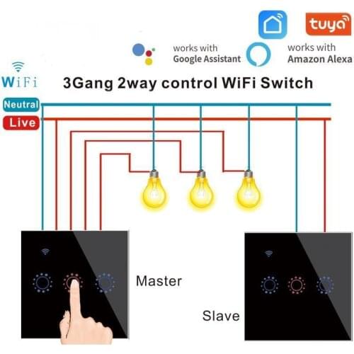 2pcs/Set Tuya Smart 1/2/3 Gang 2 Way WIFI Switch Glass Wall Touch Switches Compatible Alexa Google Home Voice Control