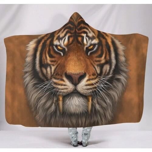 Tiger 3d Printed Large Hooded Blanket Warm Soft Microfiber Wearable Blanket for Adult Kids Seasons Bedding Sofa Throw Blankets