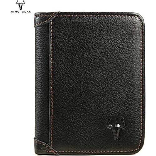 Genuine Leather Wallet Casual Men Short Wallet Top Quality Cowhide Card Holder Zipper Multi-card RFID Purse
