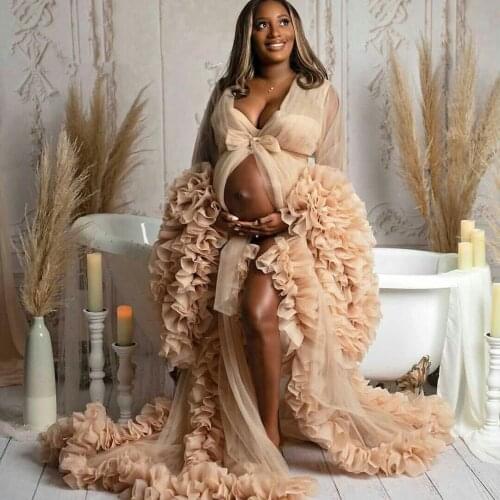 See Through Celebrity Dress Ruffles Plus Size Bridal Sleepwear Maternity Nightgowns Tiered Robes