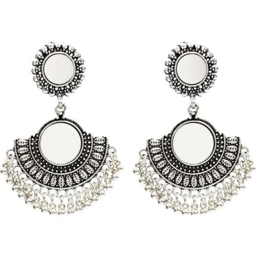 Gypsy Flower Earrings Color Earrings Fan Mirror Shaped Middle East Afghan Drop Earrings Boho Tribal Vintage Jewelry for women