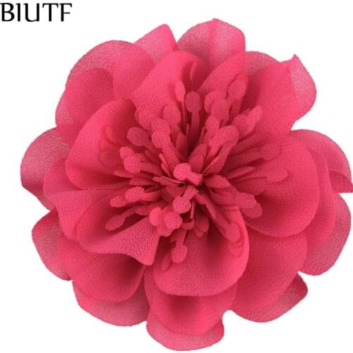 5pcs/lot 3.6'' Chiffon Flower with Stamen 9cm Bright color Headwear Flower Kids Lovely Hair Accessories TH298