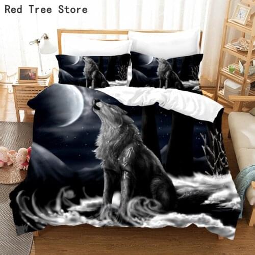 Wolf Animal Print Bedding Set 3D Duvet Quilt Cover Single Double Twin Full Multi Size Bed Linen Children Kid Adults Room Decor