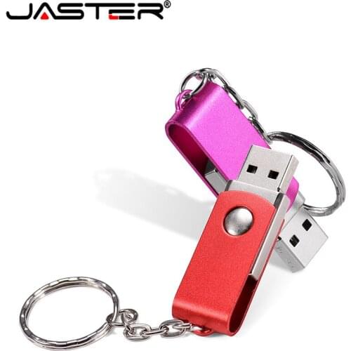 JASTER Rotating Metal Silver USB Flash Drive 8GB 16GB 32GB 64GB Real Capacity Flash Disk 2.0 Custom LOGO Wholesale Gift Keychain