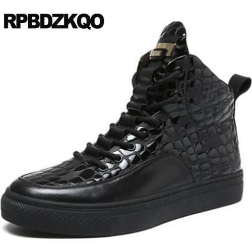 High Top Fur Lace Up Full Grain Ankle Crocodile Luxury Winter Sneakers Shoes Booties Mens Black Patent Leather Boots Trainer