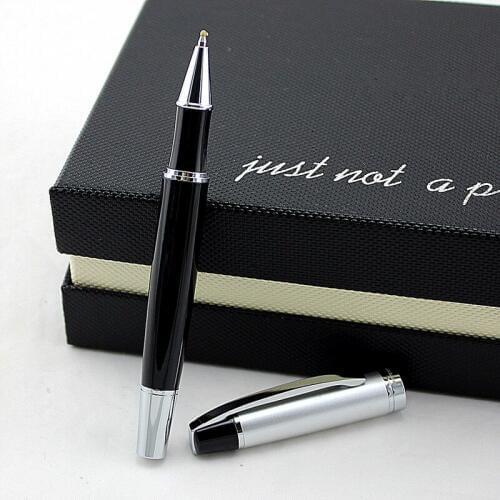 High quality metal Roller Ball Pen Black Pens Silver Clip Rollerball Luxury Metal Pen Writing Supplies Stationery