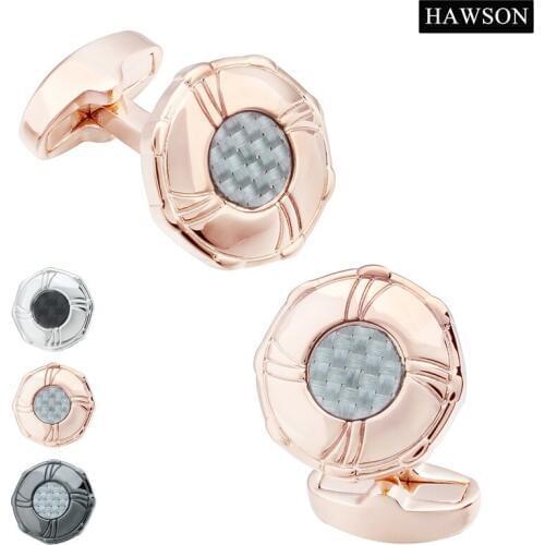 HAWSON High Quality Carbon Fiber Cufflinks Luxury Mens Shirt Cuff Links Alternative Round Cuff 3 Colors Available on Sale