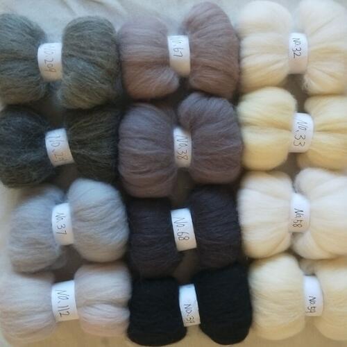 WFPFBEC 12 Colors Wool Fibre Roving Sewing For Needle Felting Hand DIY Fun Doll Needlework Raw Wool Crafts wool 10g 20g 50g 100g