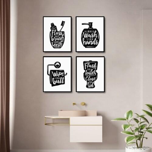 Funny Bathroom Sign Canvas Painting 4pcs Set Black White Toilet Rules Wall Art Poster and Print Nordic Minimalism Home Decor