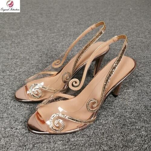 Original Intention New Design Popular Gold Band Sandals Woman Sexy Stiletto Heels Pumps Woman Party Gorgeous Wedding Shoes