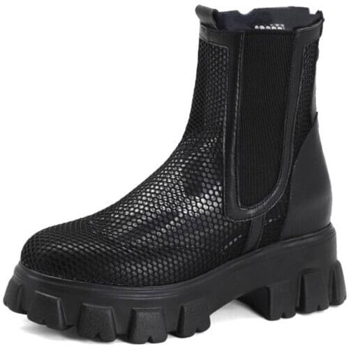 HOT SALE Factory Women Ladies Spring Geunine Leather Net Surface Cool Boots Elastic Band Sexy Low-heeled Sandals Shoes W7-1