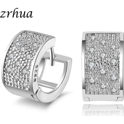 ZRHUA Top Quality 925 Sterling Silver Hoop Earrings for Women Gorgeous Cubic Zirconia Brinocs For Lovers Bridal Jewelry Brincos