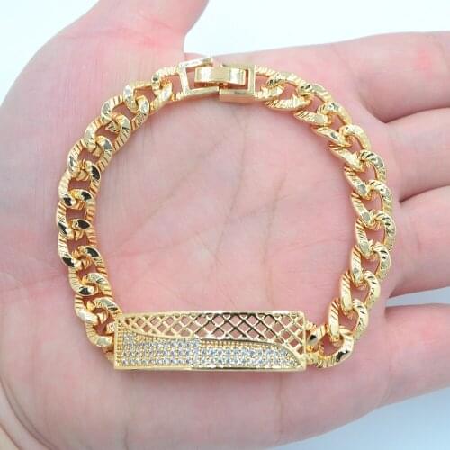 Trendy Jewelry Gold Color Clear CZ Fashion Geometric Link Bracelet for Women