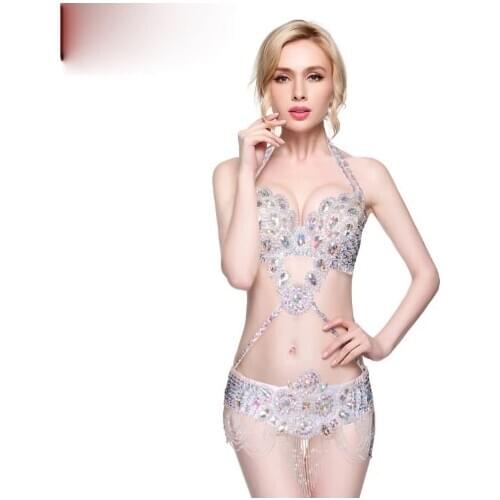 Eastern Style Beaded Top and Belt Belly Dance Costume Outfit Set Women Bellydance Clothes Carnival Bollywood