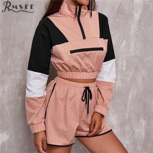 RMSFE 2021 European And American Style Womens Long Sleeve Lapel Color Matching Short Lace Stripe Casual Sweater Sports Suit Set