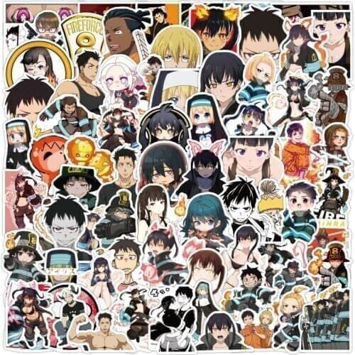 100pcs Fire Force Anime Cartoon Stickers DIY Skateboard Guitar Luggage Fridge Laptop Cup Waterproof Stationery Sticker Kids Toy