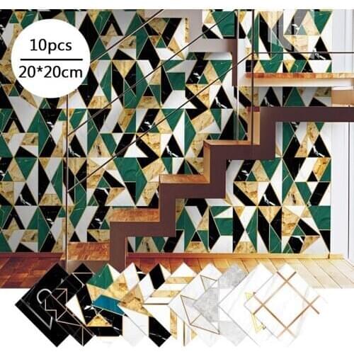 10Pcs Waterproof Self-adhesive Tile Stickers Kitchen Terrazzo Geometric Decorative Wallpaper